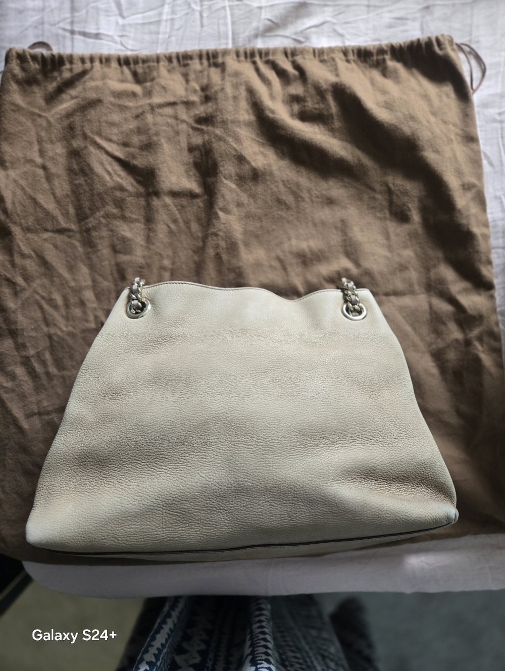 Gucci Soho Chain Tote Beige Leather GG Logo Shoulder Bag AUTHENTIC COA - Picture 4 of 8